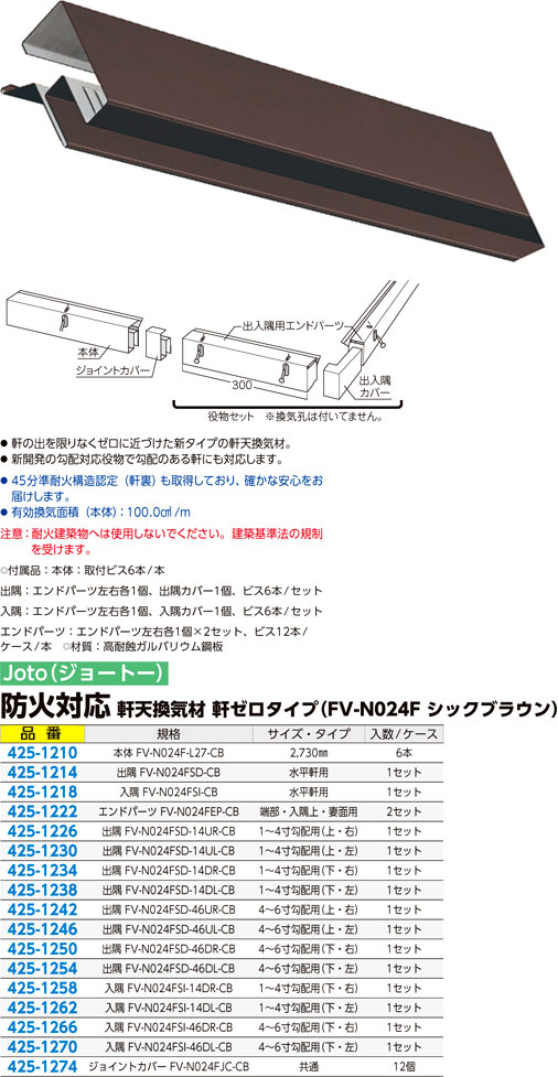 城東テクノ 防火対応軒天換気(壁際タイプ) 長さ2730mm FV-N0835KF-L27-BK - 2