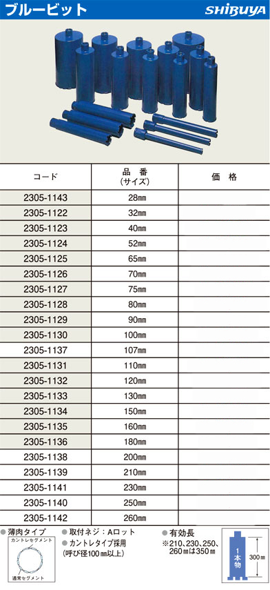 シブヤ ブルービット(Aロット) 2305-1127 / ダイヤモンドコアドリル