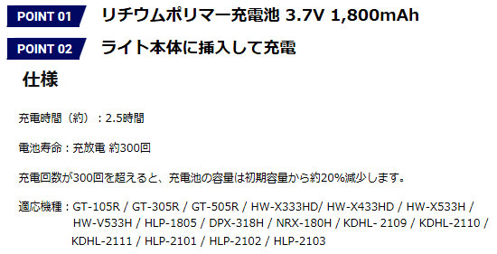ジェントス専用リチウムポリマー充電池