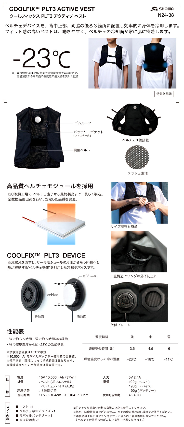 クールフィックスPLT3アクティブベスト(一式セット)