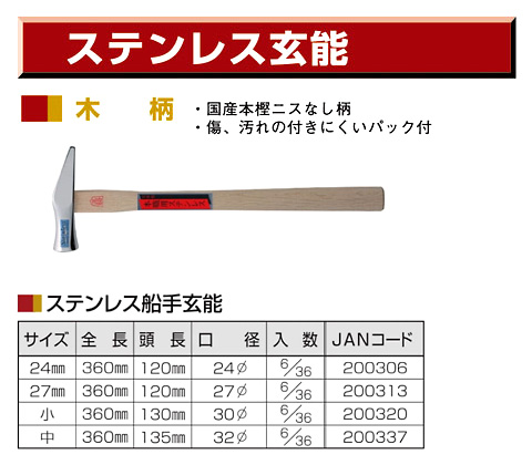 ステンレス船手玄能