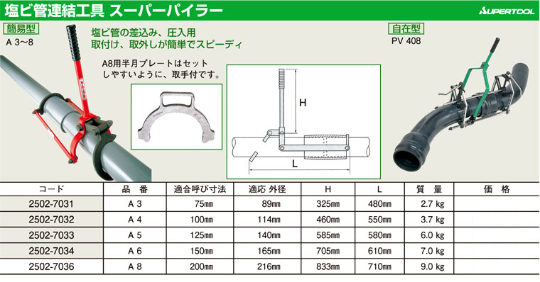 スーパーツール 塩ビ管連結工具スーパーパイラー(簡易型) A-4 / 配水用