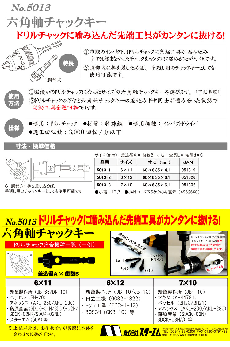 No.5013 六角軸チャックキー