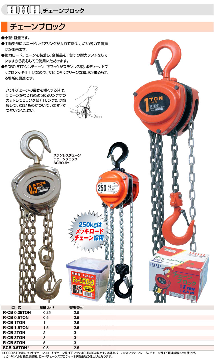 驚きの価格が実現！ HHH スリーエッチ R-CB1TON チェーンブロック 定格荷重1t 揚程2.5m ponta.co.jp