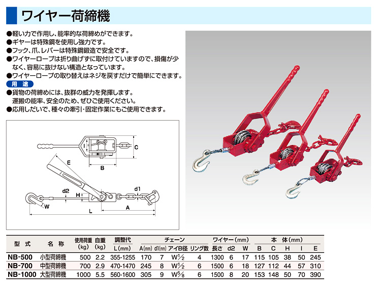 ワイヤー小型荷締機