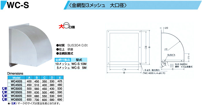 ステンレスウエザーカバー金網型大口径