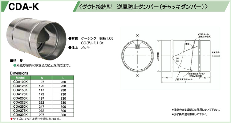 Okryain 逆風防止ダンパー チャッキダンパー 逆止弁 逆流防止弁 単方向