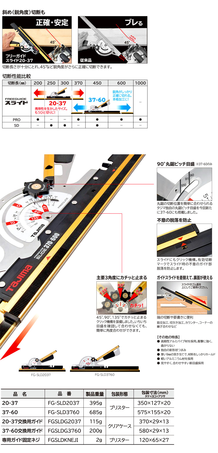 タジマツール フリーガイドスライド37-60 FG-SLD3760 / 丸のこ定規