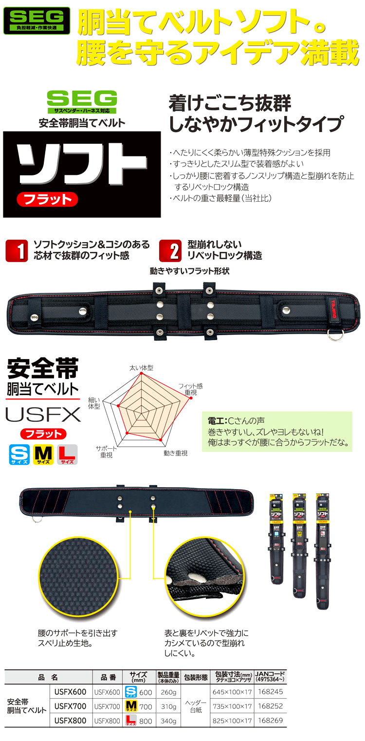 タジマツール 【SEGシリーズ】【ソフト】安全帯胴当てベルト〔フラット