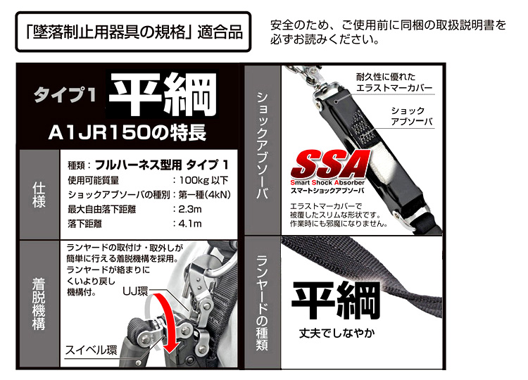 タジマツール ハーネス用ランヤード平ロープ【墜落制止用器具規格適合