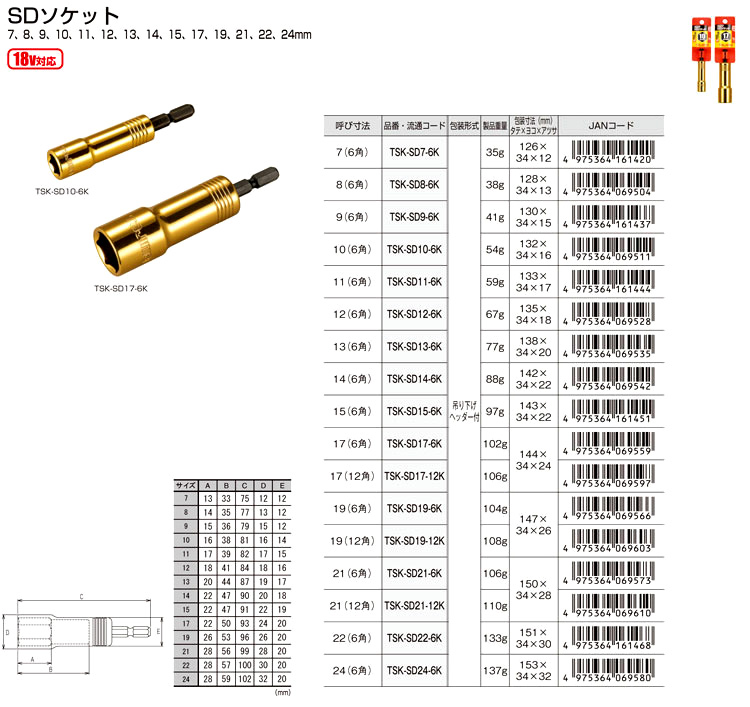 タジマツール タジマSDソケット TSK-SD8-6K / 電ドルソケット / 電動工具用アクセサリ | 電動工具の道具道楽