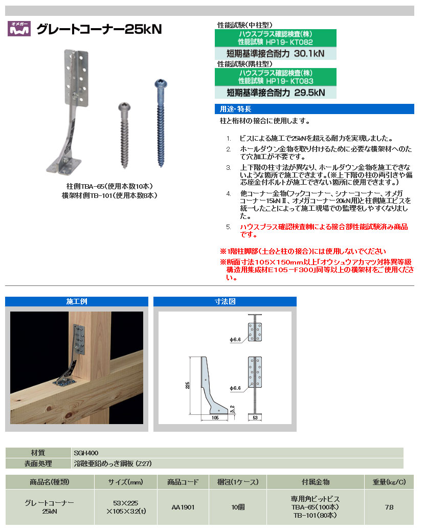 10個入1ケース)タナカ グレートコーナー25KN AA1901 門扉、玄関