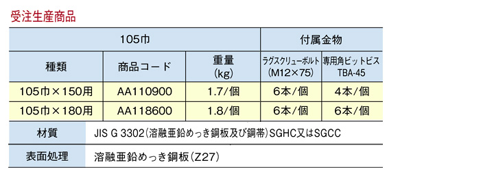   梁受け金物（ツメあり）105巾×120用 105巾×120用×3.2 AA1102 TANAKA タナカ アミ - 2