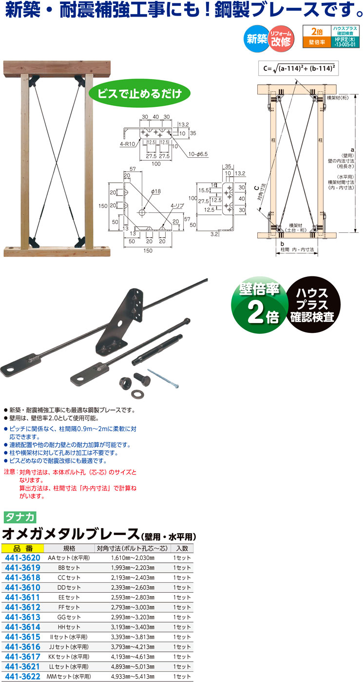 運賃見積り)(直送品)タナカ オメガメタルブレース 水平用 MMセット MB5413-