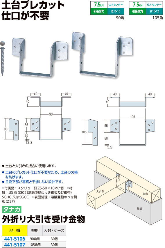 おトク】 AB4906 外折り大引き受け金物 90角用