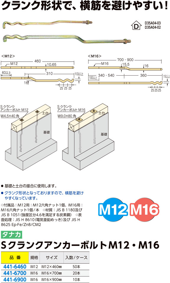 タナカ Sクランクアンカーボルト AA3409 / アンカーボルト / 建築金物