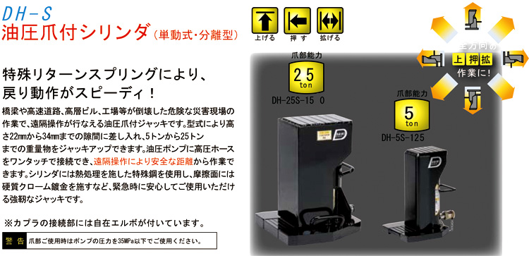 救助用油圧爪付シリンダ（単動式・分離型）