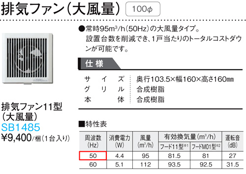 100mm 排気ファン11型（大風量）