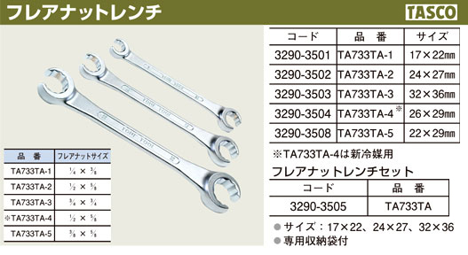 タスコジャパン フレアナットレンチ TA733TA-1 / 空調用トルクレンチ