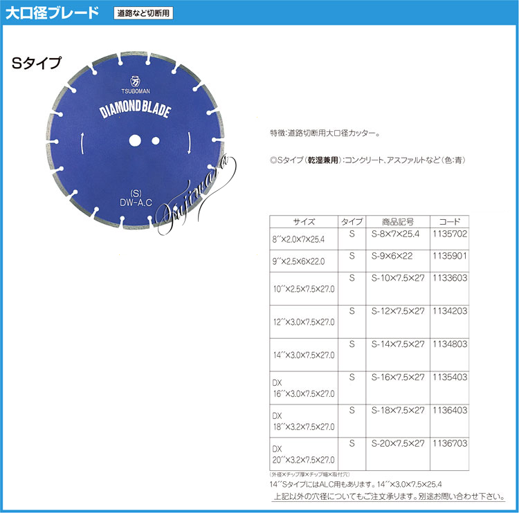 ツボ万 道路切断用大口径ブレードSタイプ S-8 / エンジン・電動機用