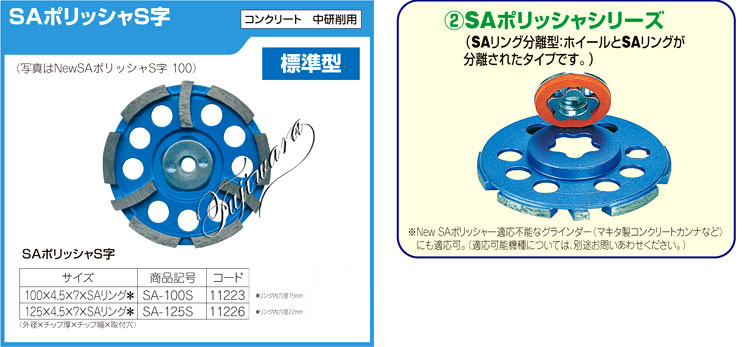 ツボ万 中研削用SAポリッシャーS字 SA-100S / コンクリート面取用 