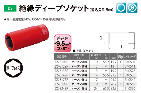 ランキング第1位 トップ工業 絶縁ディープソケット 差込角9.5mm 品番