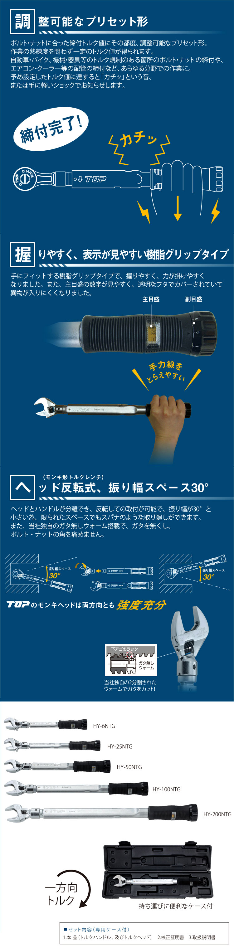 けます TOP グリップ付プリセット形トルクハンドル 調整範囲20〜100N・m 1個 T100NTG ※配送毎送料要 ホームセンターグッデイ