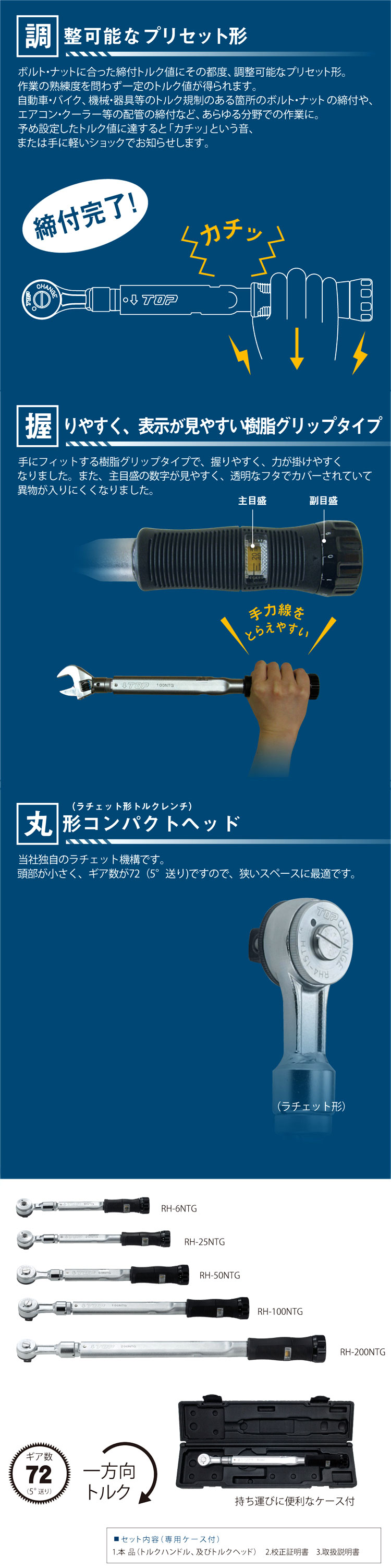 TOP ラチェット形グリップ付トルクレンチ 調整範囲40〜200N・m RH200NTG(1680257) 計測、検査