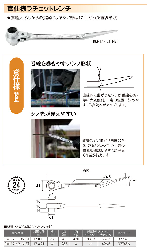 〔特別仕様品〕鳶仕様ラチェットレンチ(総磨き)