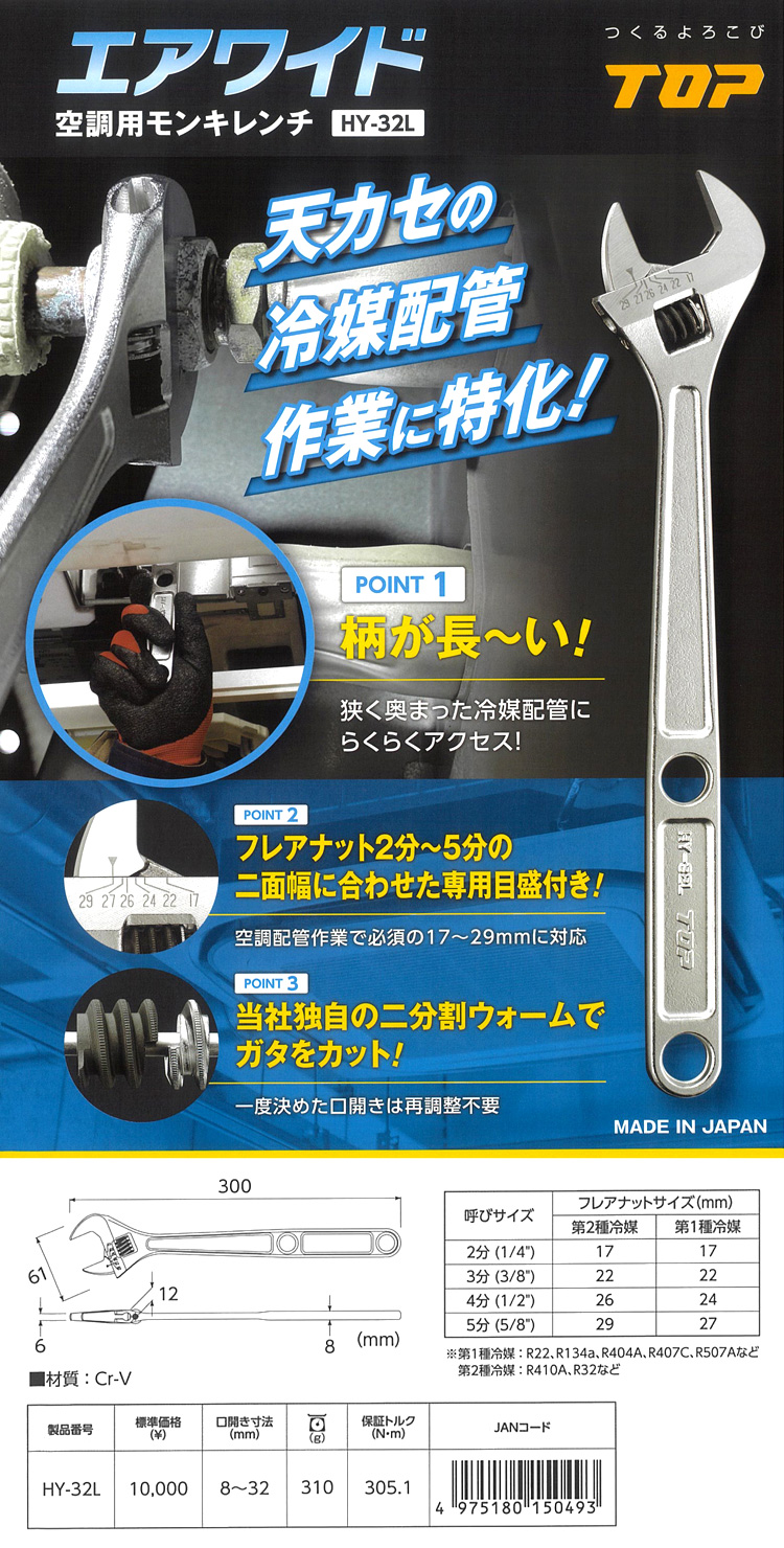 空調用モンキレンチ「エアワイド」