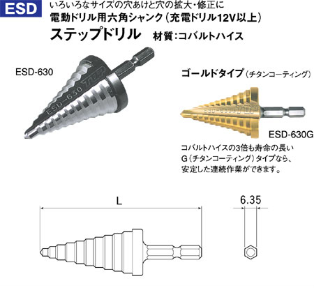 トップ工業 六角シャンクステップドリル ESD-422G / 鉄工錐・樹脂錐・タップ / 電動工具用 刃物 | 電動工具の道具道楽