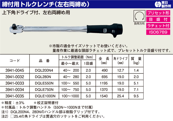 東日製作所 締付用トルクレンチ(左右両締め) DQL200N4 / 身の回り品