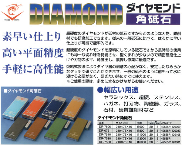 ナニワ研磨工業 エビ印ダイヤモンド角砥石 DR-075 / ト石 / 大工道具