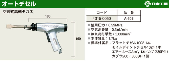 日東工器 オートチゼル A-302 / ハツリ・ハンマー / エア工具 釘打機 