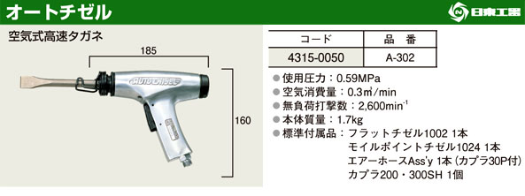 日東工器 オートチゼル A-302 / ハツリ・ハンマー / エア工具 釘打機