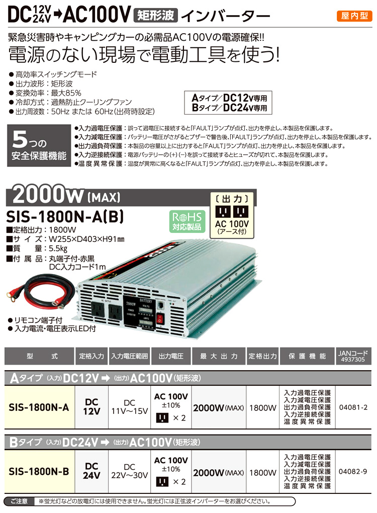 矩形波DC-ACインバーター2000W