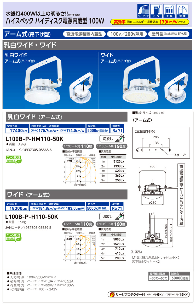 ハイスペックハイディスク電源内蔵LED100W(吊下型)