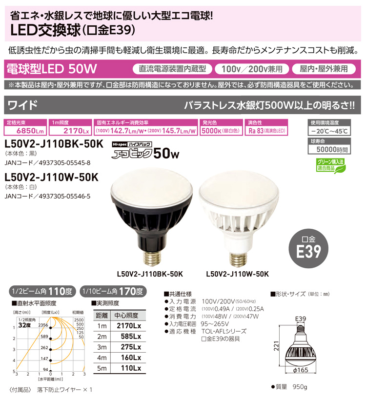 LED交換球ハイスペックエコピック50W(ワイド)