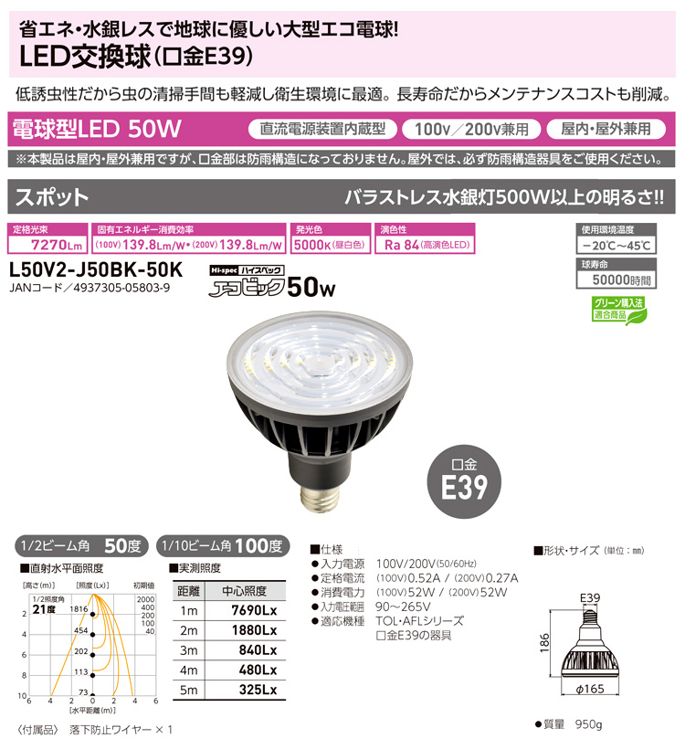 LED交換球ハイスペックエコピック50W(スポット)