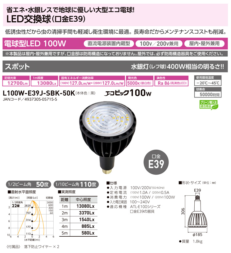 LED交換球エコピック100W(スポット)