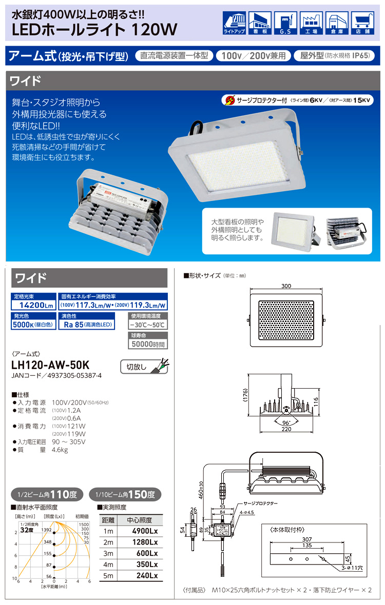 お試し価格！】 DIY FACTORY ONLINE SHOP日動 LEDホールライト 120W LH120-AW-50K