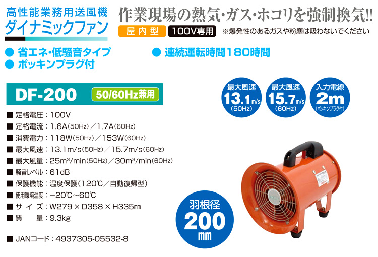 日動工業 業務用送風機ダイナミックファン DF-200 / 送排風機 / 電動
