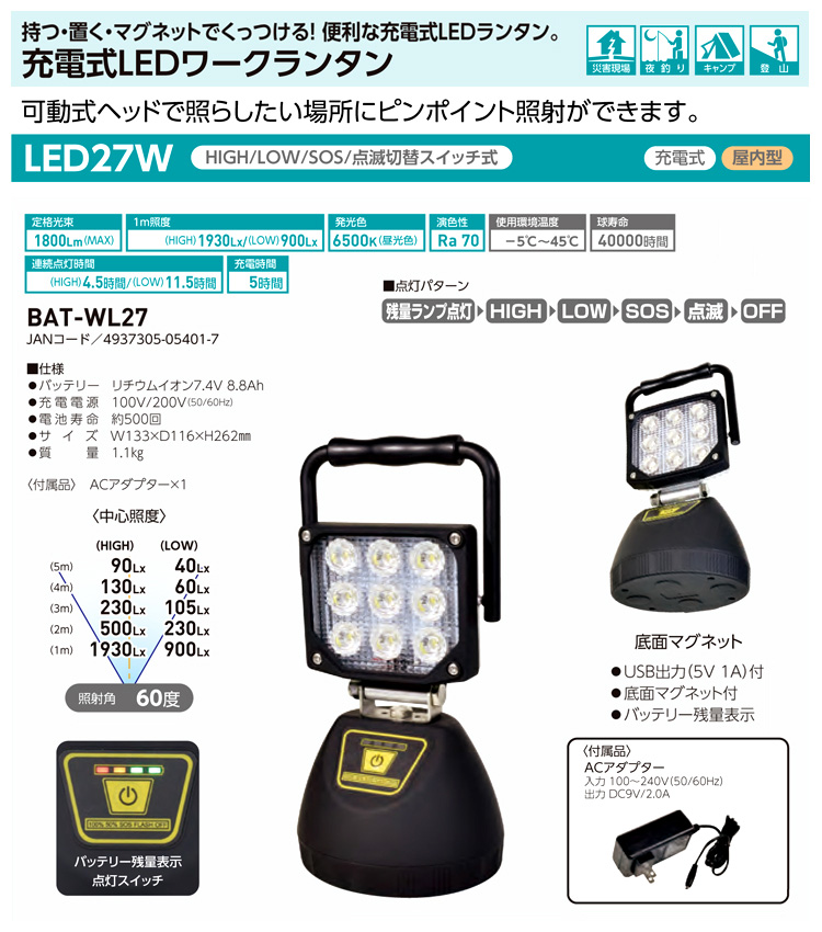 日動工業 LEDワークランタン BAT-WL27-