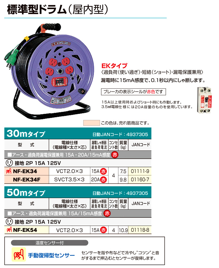 直輸入品激安 日動工業 防雨 防塵型ドラム 標準型 50mタイプ NW-EK53