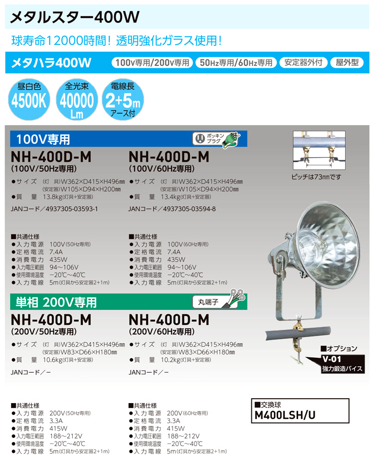 日動 メタルハライドランプ NH-400D-M (400W 安定器付き) [メタルハライド投光器] - 3