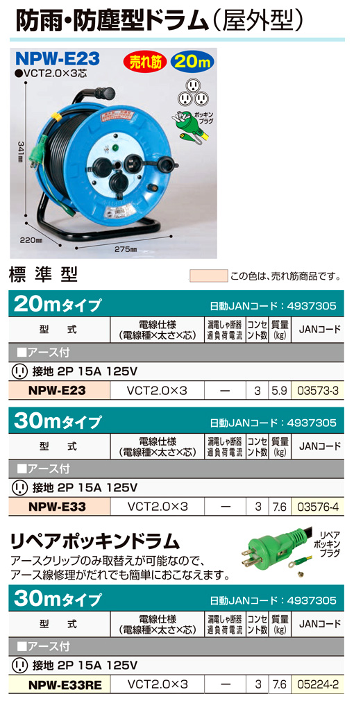 屋外型電工ドラム(アース付)