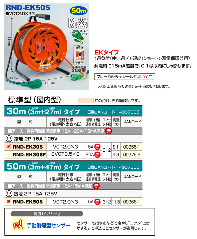 屋内型びっくリール1次線3mタイプ(アース・過負荷漏電保護付)