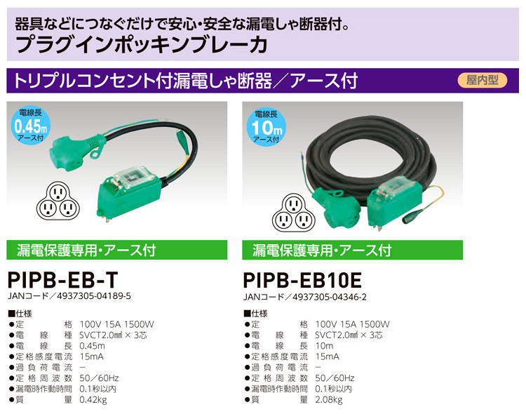 大放出セール】 NICHIDO 日動工業 ブレーカ プラグインポッキンブレーカ 漏電保護専用 PIPB-EB-T