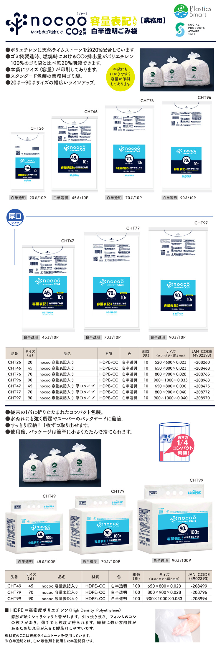 nocoo 容量表記入り業務用ごみ袋