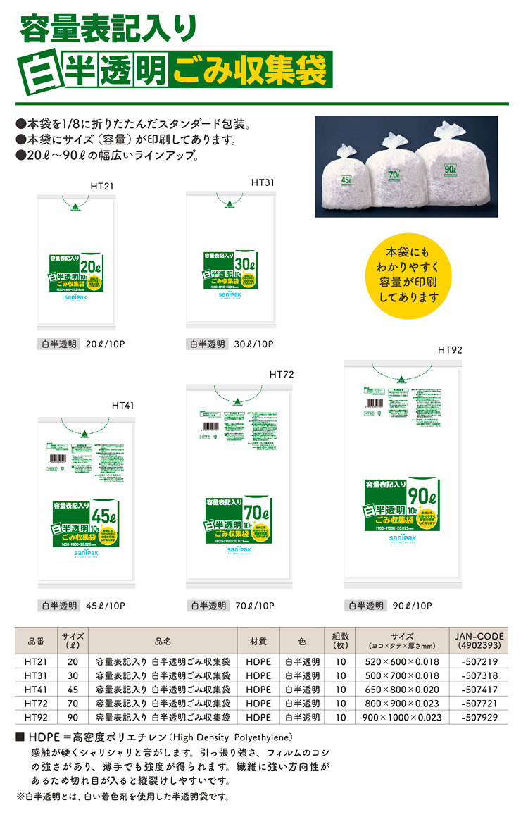 容量表記入りごみ収集袋